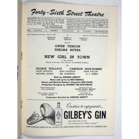 New Girl in Town Playbill 1957 Gwen Verden Thelma Ritter Wallace Anna Christie - Picture 4 of 10